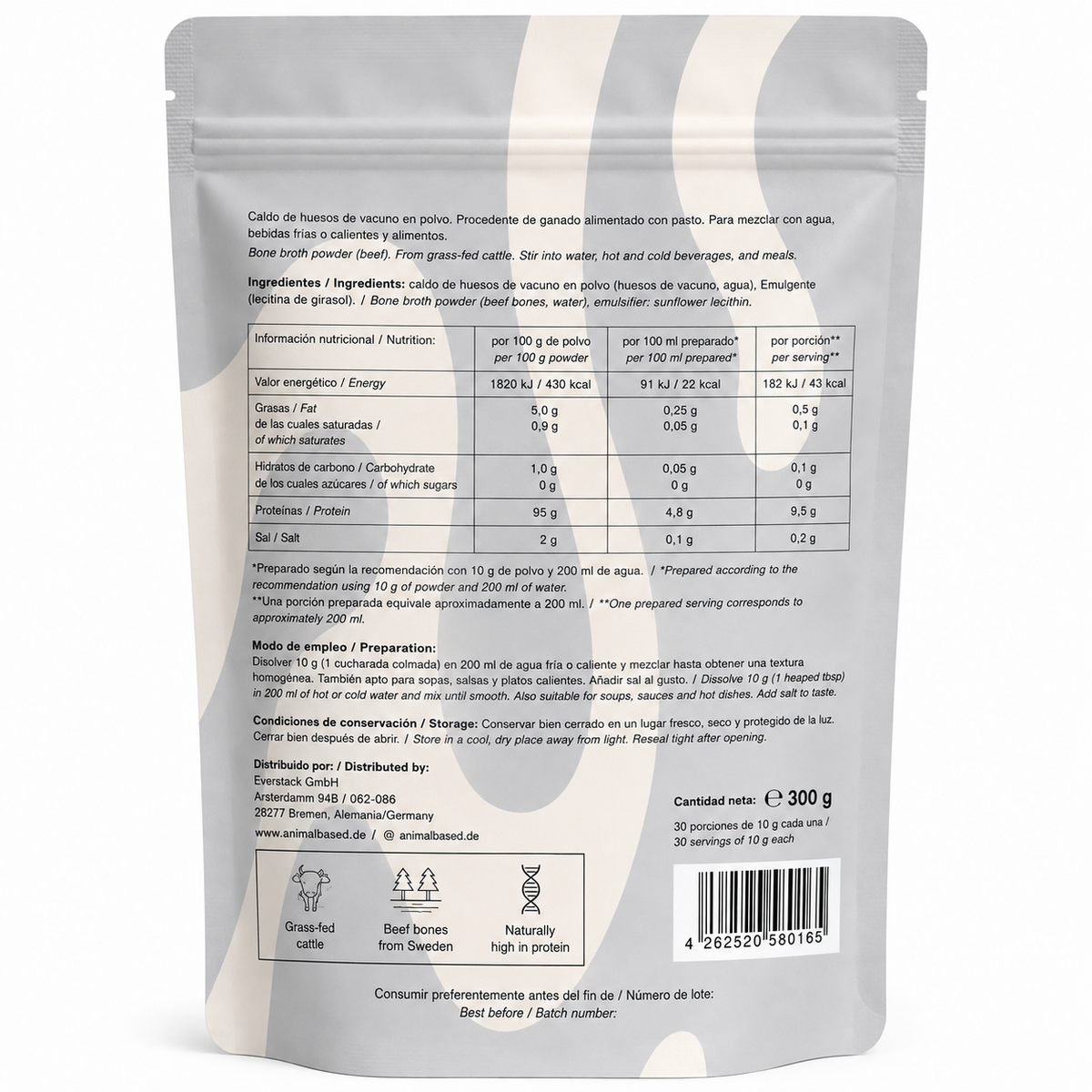 Caldo de huesos en polvo de vacuno de pastoreo – 300g