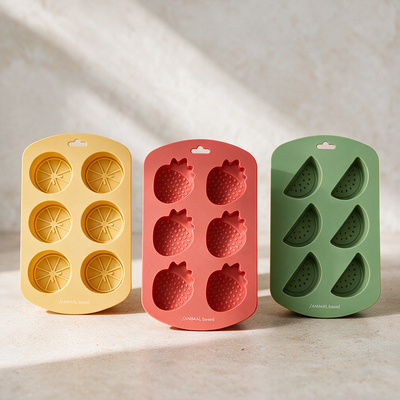 Pandilla de frutas: set de 3 moldes de silicona para gominolas, helados y chocolate